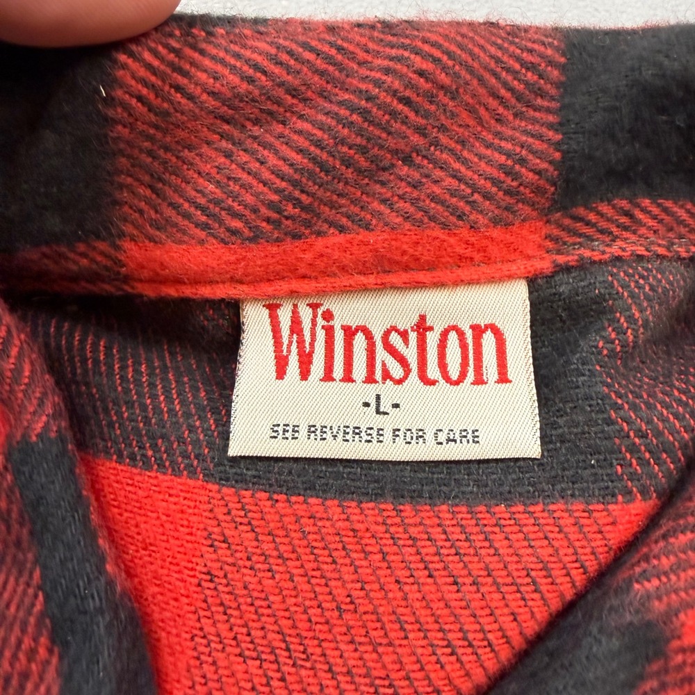 Winston Mens Large Red Black Buffalo Plaid Flannel Shirt Cotton Made in USA - Picture 2 of 6